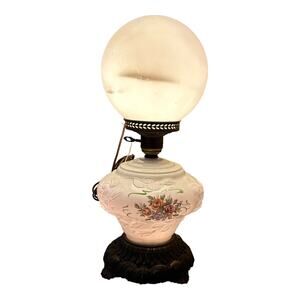 Vintage Gone with the Wind Parlor Hurricane Lamp Milk Glass 3 Way Hand Painted